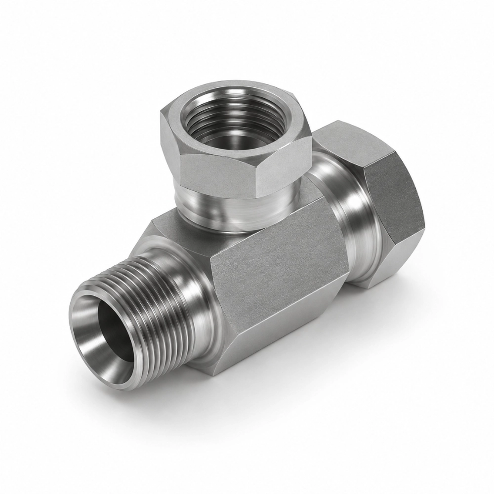 1/8" BSP Male x Swivel Female x Swivel Female Tee Hydraulic Adaptor
