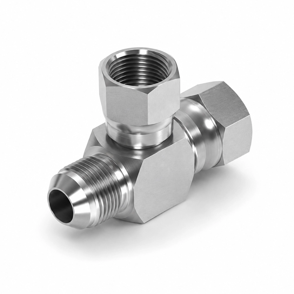 7/16" JIC Male x Swivel Female x Swivel Female Tee Hydraulic Adaptor 7/16" JIC Male x Swivel Female x Swivel Female Tee Hydraulic Adaptor