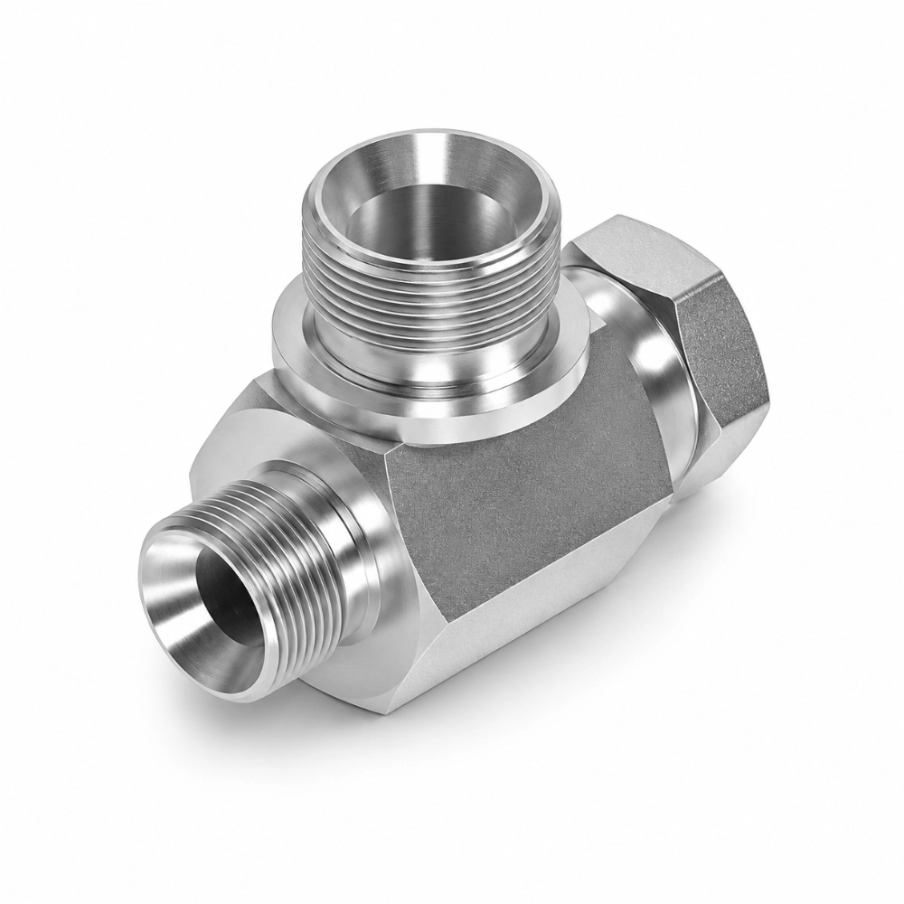 3/8" x 3/8" x 1/2" BSP Male x Swivel Female x Male Enlarging Tee Hydraulic Adaptor 3/8" x 3/8" x 1/2" BSP Male x Swivel Female x Male Enlarging Tee Hydraulic Adaptor