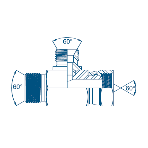 3/8 x 3/8 x 1/4 BSP M/F/M Tee For Bonded Seal On Branch