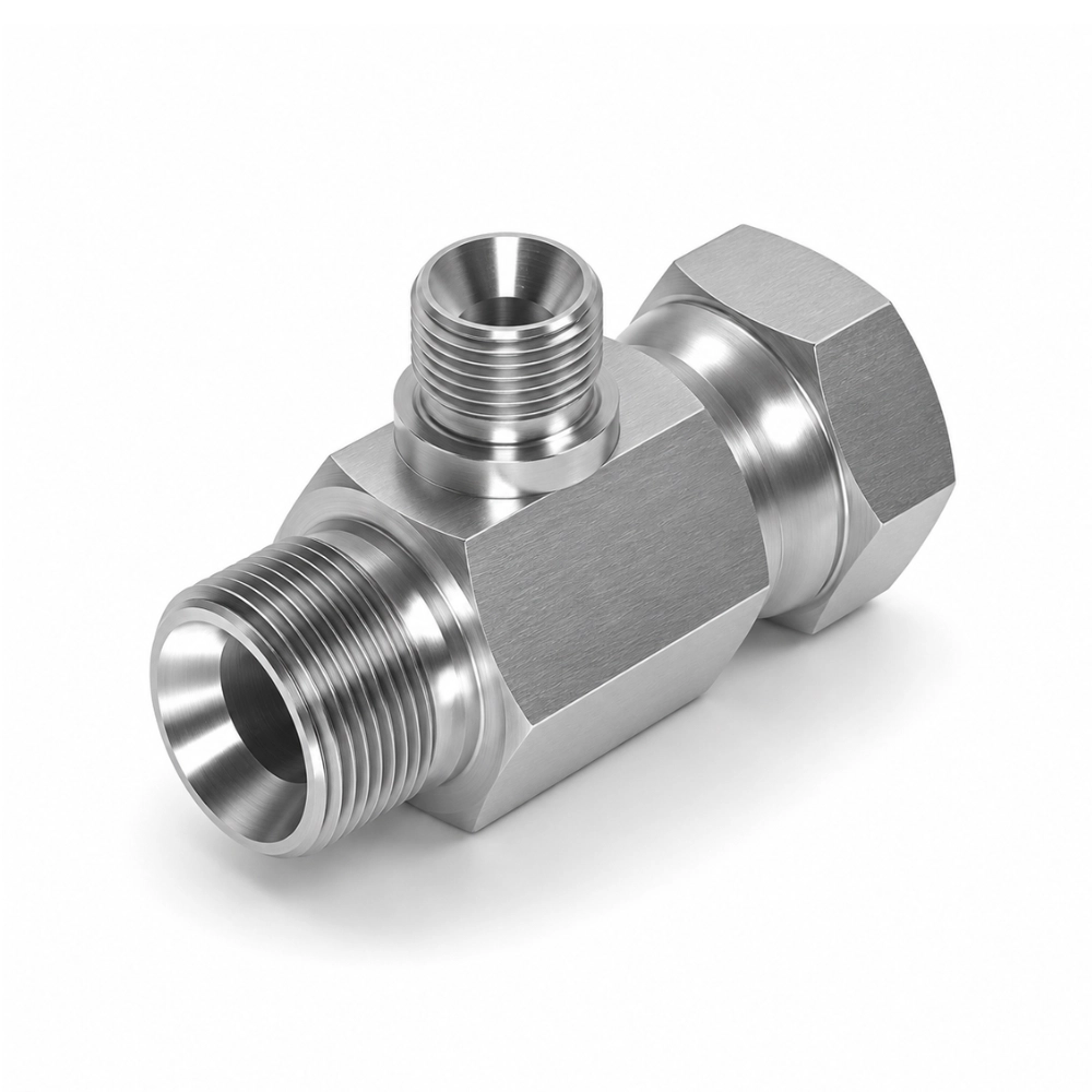 3/8" x 3/8" x 1/4" BSP Male x Swivel Female x Male Reducing Tee Hydraulic Adaptor for Bonded Seal on Branch 3/8" x 3/8" x 1/4" BSP Male x Swivel Female x Male Reducing Tee Hydraulic Adaptor for Bonded Seal on Branch