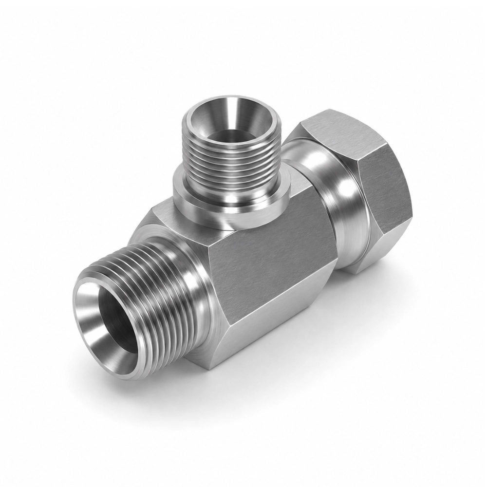 1/4" BSP Male x Swivel Female x Male Tee Hydraulic Adaptor with Soft-Seat O-Ring Swivel Female Port