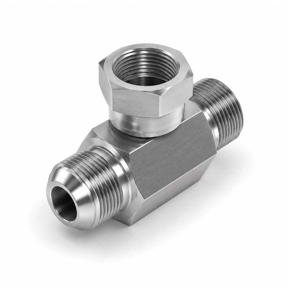 1/8" BSP Male x Male x Swivel Female Tee Hydraulic Adaptor