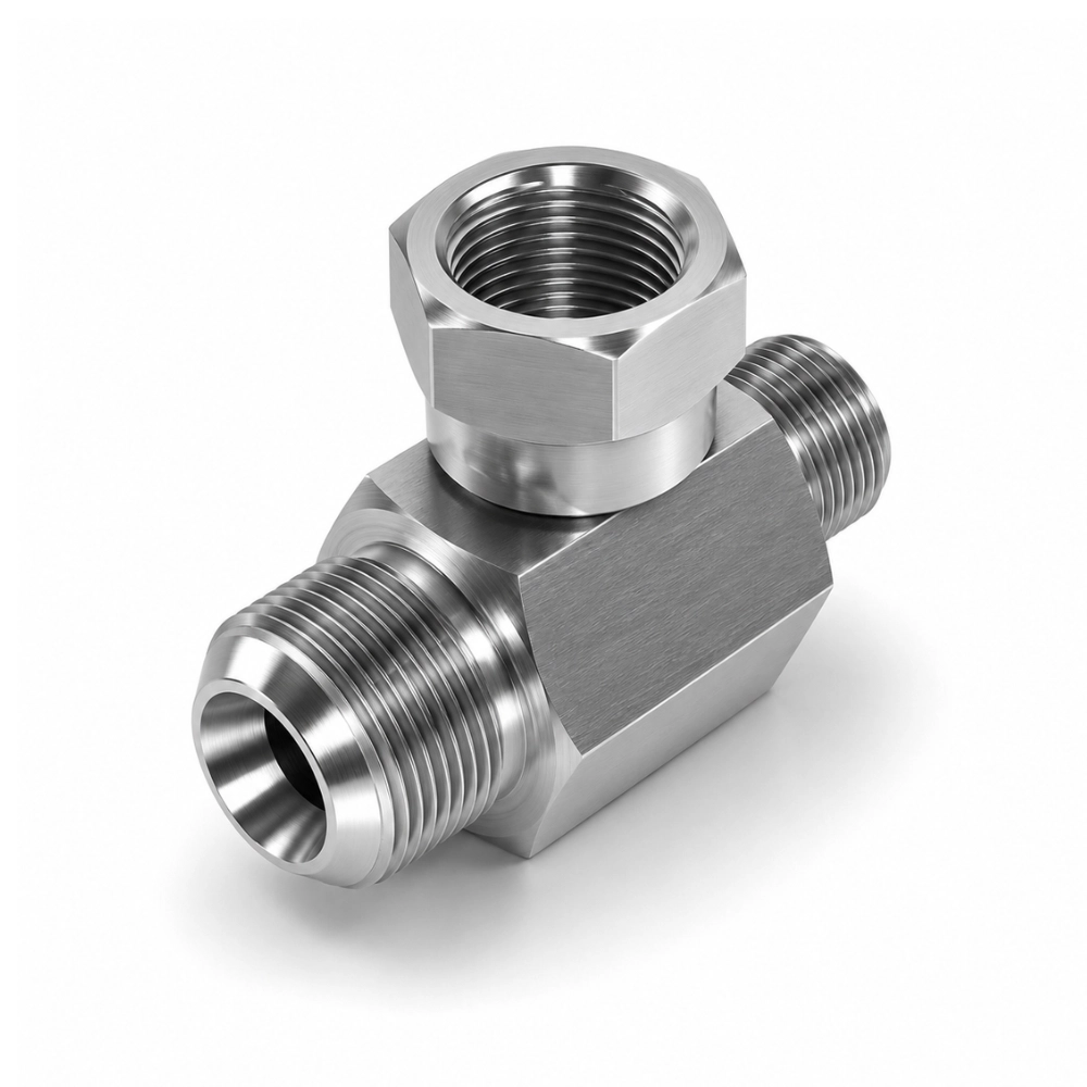 1/4" x 1/2" x 1/2" BSP Male x Male x Swivel Female Unequal Tee Hydraulic Adaptor 1/4" x 1/2" x 1/2" BSP Male x Male x Swivel Female Unequal Tee Hydraulic Adaptor