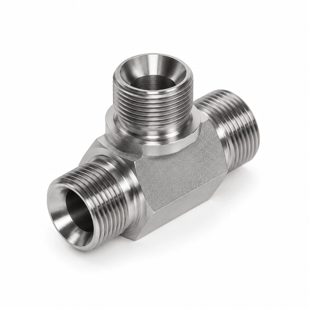 1/8" BSP Male x Male x Male Tee Hydraulic Adaptor for Bonded Seal on Branch 1/8" BSP Male x Male x Male Tee Hydraulic Adaptor for Bonded Seal on Branch
