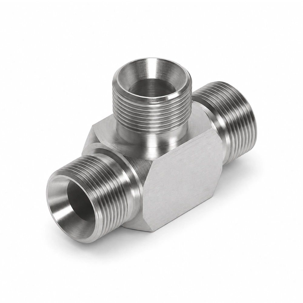 1/4" BSP Male x Male x Male Tee Hydraulic Adaptor