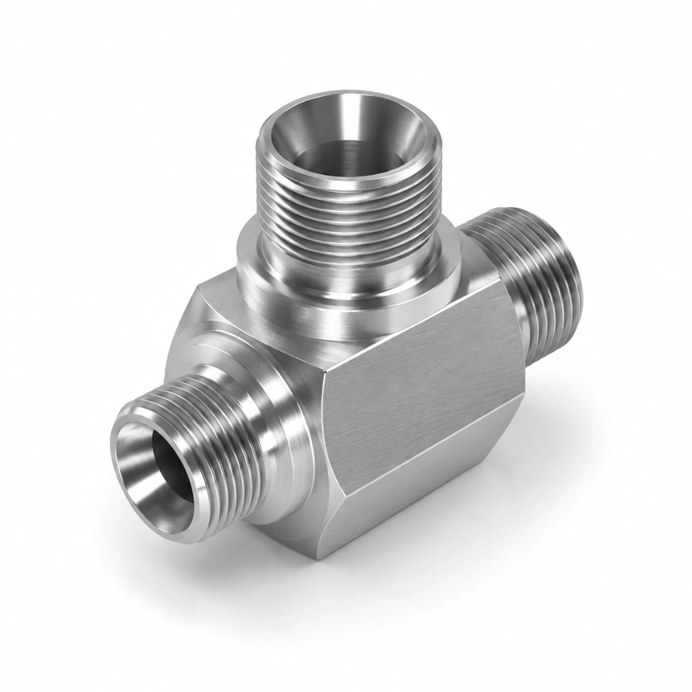 3/8" x 3/8" x 1/2" BSP Male x Male x Male Enlarging Tee Hydraulic Adaptor for Bonded Seal on Branch 3/8" x 3/8" x 1/2" BSP Male x Male x Male Enlarging Tee Hydraulic Adaptor for Bonded Seal on Branch