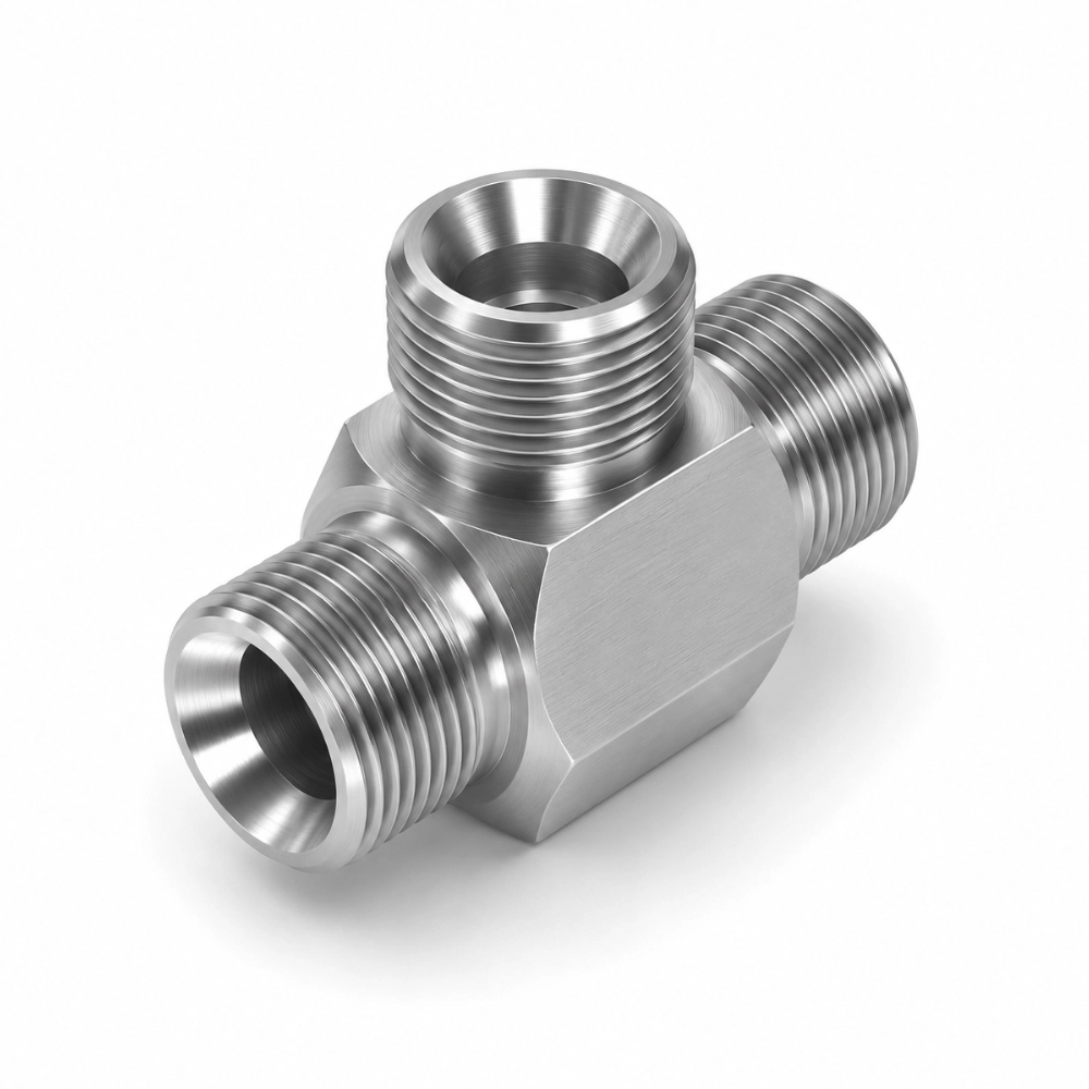 1/4" x 1/4" x 3/8" BSP Male x Male x Male Enlarging Tee Hydraulic Adaptor