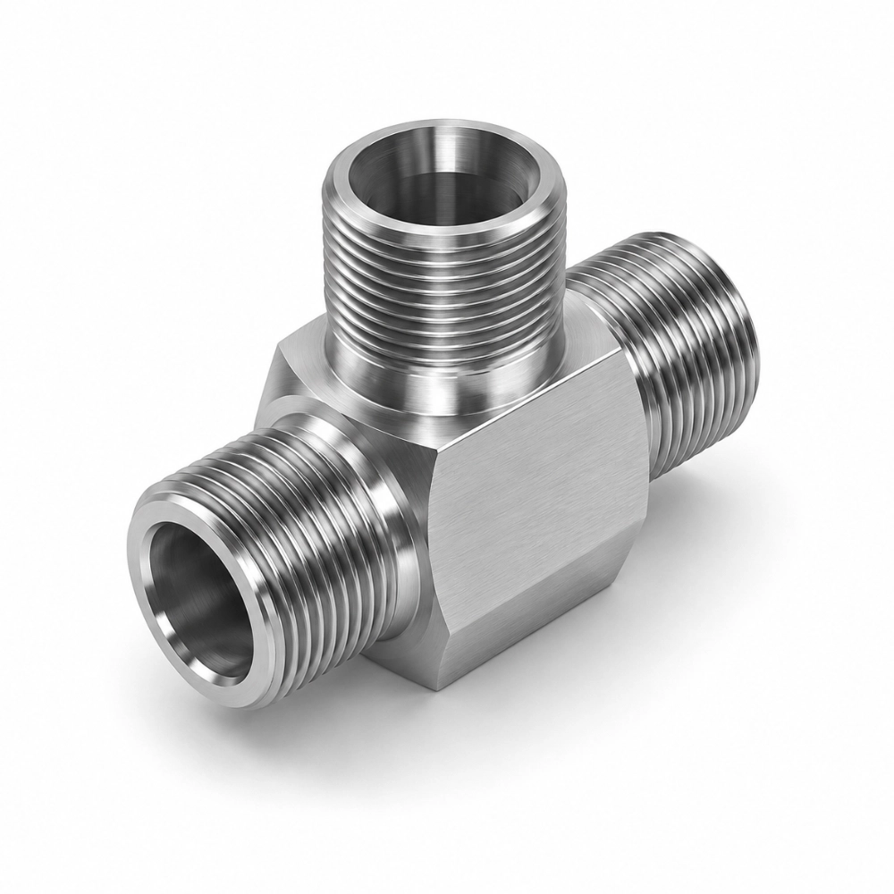 1/8" NPTF Male x Male x Male Tee Hydraulic Adaptor 1/8" NPTF Male x Male x Male Tee Hydraulic Adaptor