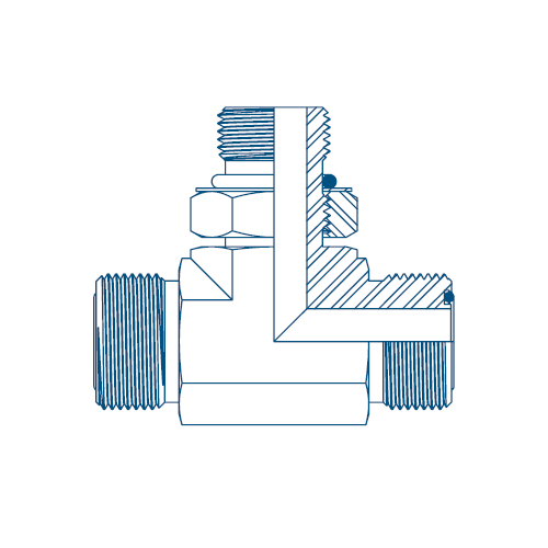 9/16 Orfs x 9/16 Orfs x 7/16 UNF M/M/M TEE Positional On Branch Hydraulic Adaptor 9/16 Orfs x 9/16 Orfs x 7/16 UNF M/M/M TEE Positional On Branch Hydraulic Adaptor