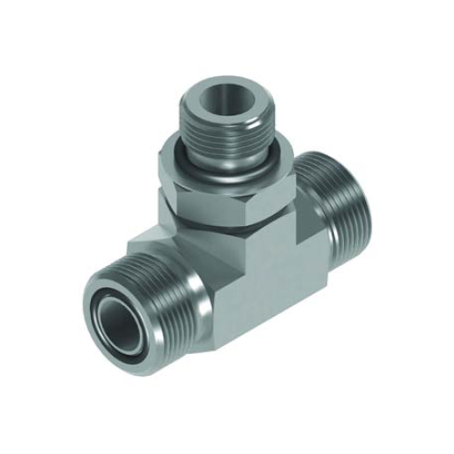 9/16 Orfs x 9/16 Orfs x 7/16 UNF M/M/M TEE Positional On Branch Hydraulic Adaptor 9/16 Orfs x 9/16 Orfs x 7/16 UNF M/M/M TEE Positional On Branch Hydraulic Adaptor