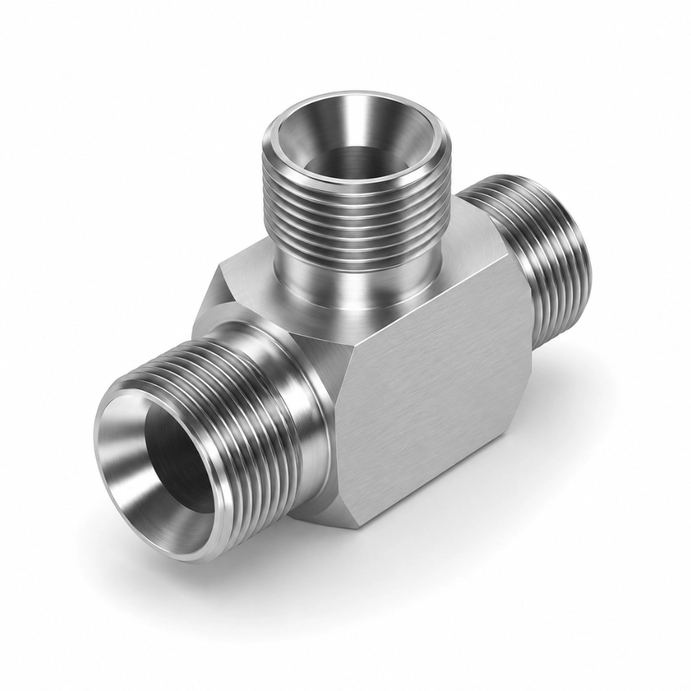 3/4" x 1" x 3/4" BSP Male x Male x Male Unequal Tee Hydraulic Adaptor 3/4" x 1" x 3/4" BSP Male x Male x Male Unequal Tee Hydraulic Adaptor