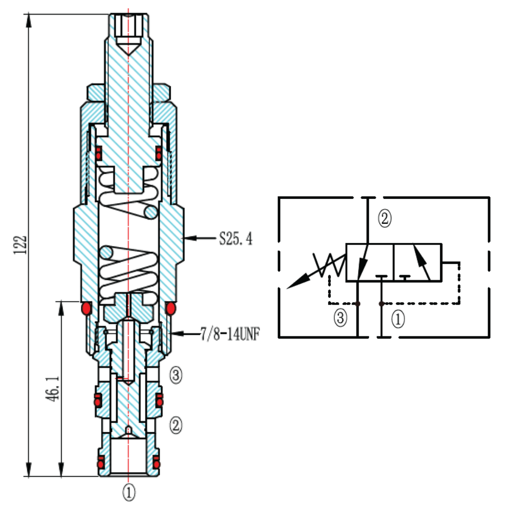 Sequence Valve With Internal Pilot and Drain, 7/8-14” UNF, 14.5 – 145 Bar