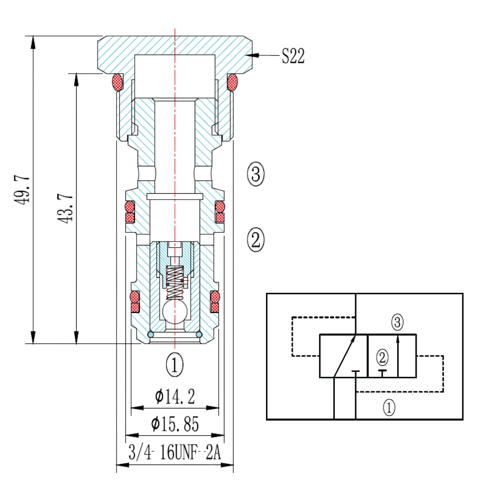 Cartridge Shuttle Valve, 3/4-16” UNF, 240 Bar