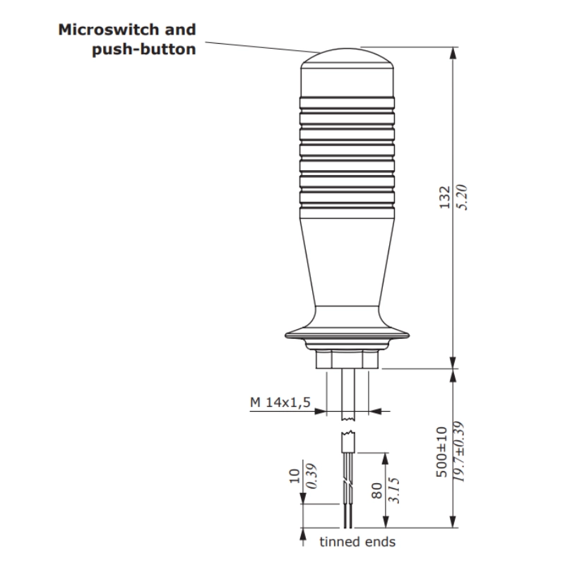 Walvoil Microswitch & Push-Button Switch (ON)/OFF M10, 250mm Length, AL15 Walvoil Microswitch & Push-Button Switch (ON)/OFF M10, 250mm Length, AL15