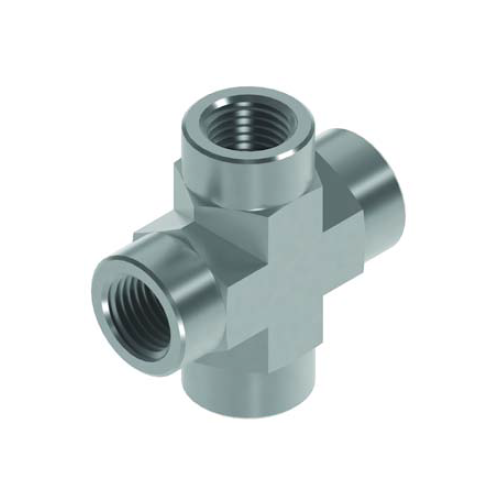 1/4 NPTF Fixed Female Forged Cross Hydraulic Adaptor 1/4 NPTF Fixed Female Forged Cross Hydraulic Adaptor