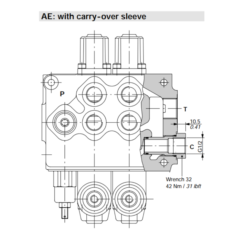 Walvoil 1/2" BSP, Carry Over Sleeve, SD11, SDM122, SDM143 Walvoil 1/2" BSP, Carry Over Sleeve, SD11, SDM122, SDM143