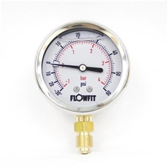 63mm Glycerine Filled Hydraulic pressure gauge -30 HG (-1 BAR) 1/4 bsp bottom entry