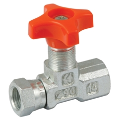LHA In-line Isolator Needle Valve, 1/4 Female Fixed BSPP x Female Swivel BSPP, Outside Diameter of Stem in Millimetres: M15 x 1