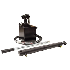 GL Single acting hydraulic Hand Pump trailer pack to lift, 2.5 tonne 400mm stroke max pressure 200 bar displacement of Hand Pump 25cm3, 1 litre tank