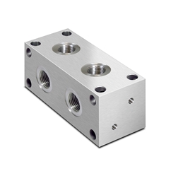 Oleorama Hydraulic T Type Manifold, 2 Station, 1/4 BSP inlet ports 1/4 Service ports, Alu