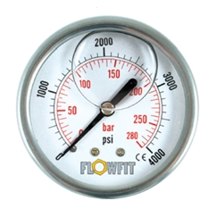 63mm Glycerine Filled Hydraulic pressure gauge -30 HG (-1 BAR) 1/4 BSP REAR Entry