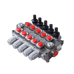 Galtech 5 bank, 3/4 BSP, 120 l/min Double Acting Cylinder Spool 3 Position, Spring Return Hydraulic Monoblock Valve