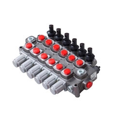 Galtech 6 bank, 3/4 BSP, 120 l/min Double Acting Cylinder Spool 3 Position, Spring Return Hydraulic Monoblock Valve