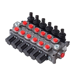 Galtech 6 Bank, 3/8 BSP, 50 l/min Double Acting Cylinder Spool 3 Positions, Spring Return Hydraulic Monoblock Valve