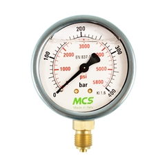 MCS 63mm High Quality Hydraulic Pressure Gauge, 0-10 Bar, 140 PSI, 1/4 BSP, Base Entry