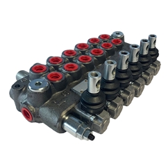 Flowfit 6 Bank Monoblock Valve, 1/2 BSP, 45 L/Min Double Acting Cylinder Spool 3 Positions