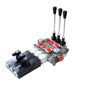 Walvoil 3 Bank, 1/2 BSP, 90 l/min Double Acting Cylinder Spool 3 Position Spring Return with 12V DC Electro Solenoid Control with Manual Over-ride