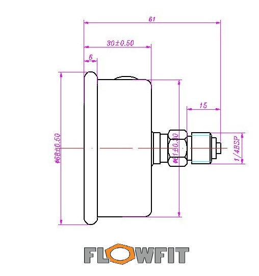 63mm Glycerine Filled Hydraulic pressure gauge 0-10000 PSI (690 BAR) 1/4" BSP REAR Entry