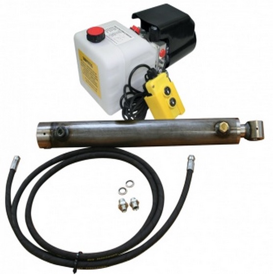 Flowfit Hydraulic 12V DC single acting trailer kit to lift 3.9 Tonne, 600mm cylinder stroke
