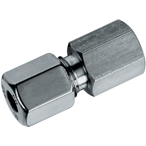 Stainless Steel Female Stud Coupling, L Series, 1/8" BSPP, Tube OD 6mm