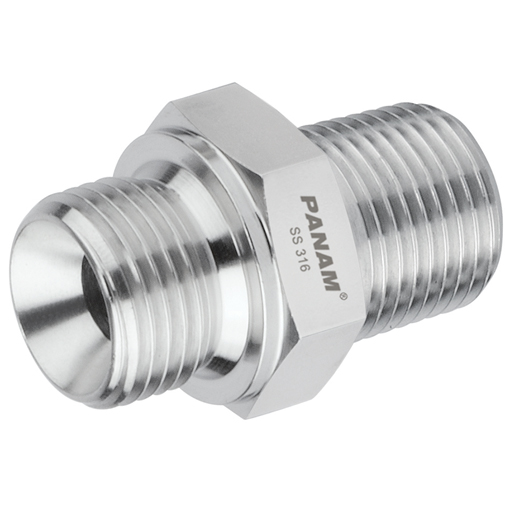Male x Male Straight Adaptors, BSPP x NPT, Thread Size A 1/8'', Thread Size B 3/8'' 10,000 PSI
