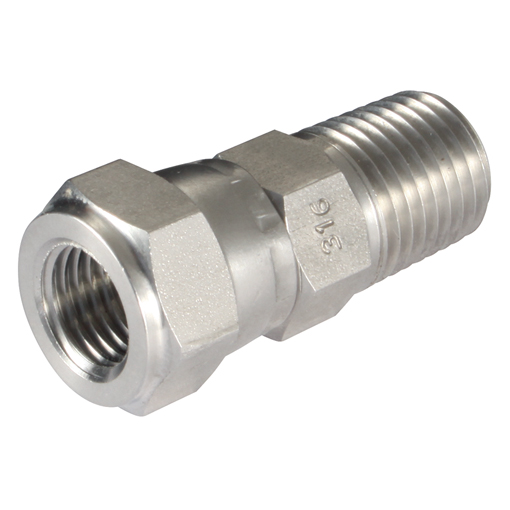 Male x Female Straight Adaptors, NPT x JIC, Swivel, Male Thread Size 1/4'', Female Thread Size 7/16''