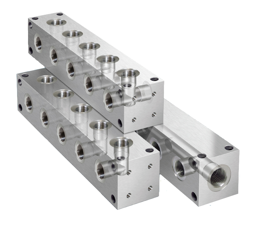 Oleorama Hydraulic Parallel Scheme Manifold, 7 Station, 3/8" BSP inlet ports 1/4" Service ports, Alu