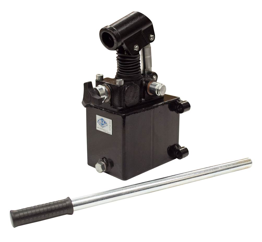 GL Hydraulic single acting Hand Pump assembly 6 cc with release knob, pressure relief valve 500 Bar rated, 1 litre steel tank and 600mm handlever