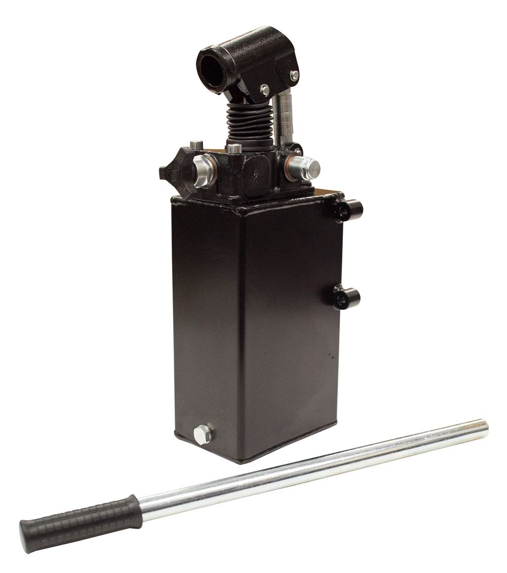 GL Hydraulic single acting Hand Pump assembly 28 cc with release knob, pressure relief valve 280 Bar rated, 3 litre steel tank and 600mm handlever
