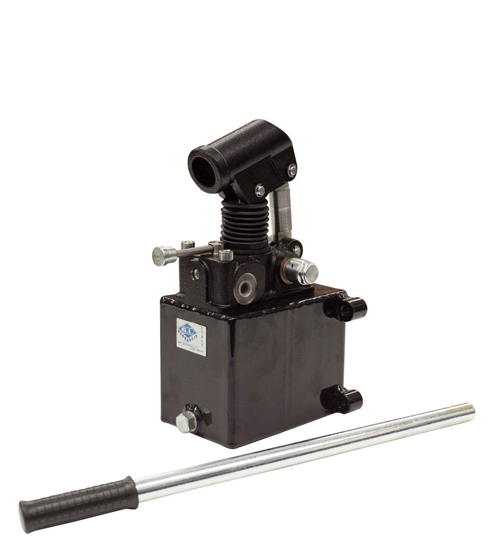 GL Hydraulic double acting Hand Pump assembly 6 cc with double acting changeover valve, pressure relief valve 500 Bar rated, 1 Litre steel tank and 600mm handlever