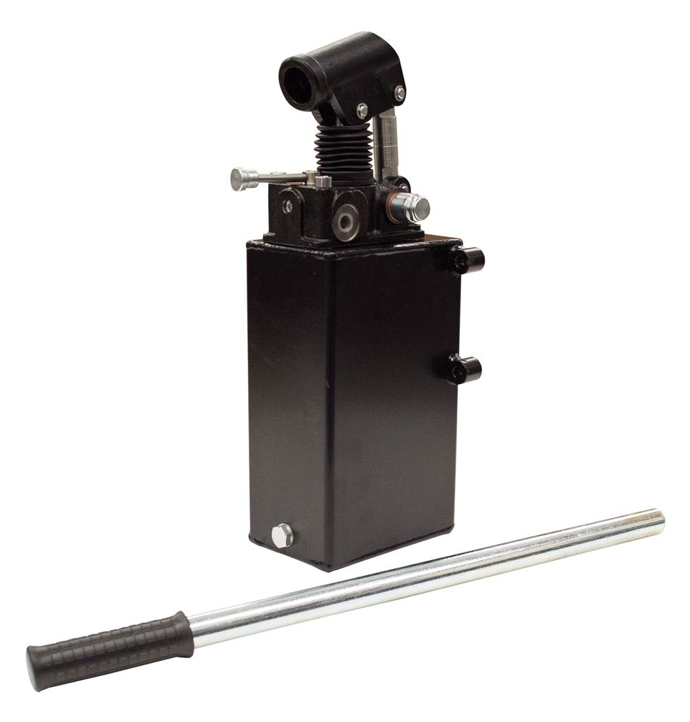 GL Hydraulic double acting Hand Pump assembly 6 cc with double acting changeover valve, pressure relief valve 500 Bar rated, 3 Litre steel tank and 600mm handlever GL Hydraulic double acting Hand Pump assembly 6 cc with double acting changeover valve, pressure relief valve 500 Bar rated, 3 Litre steel tank and 600mm handlever