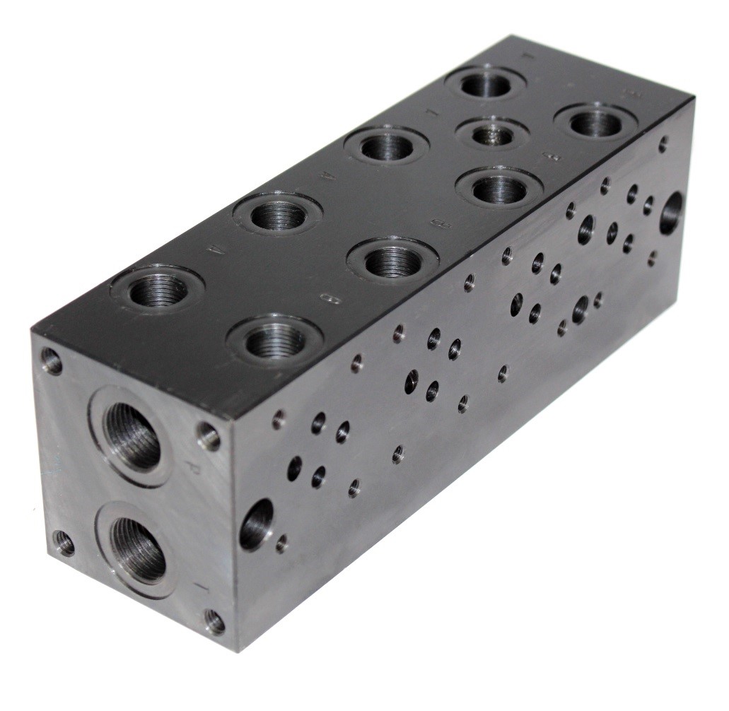 Flowfit cetop 3, 4 station steel manifold with relief valve cavity Flowfit cetop 3, 4 station steel manifold with relief valve cavity