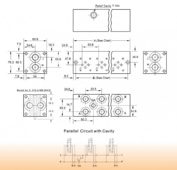 Flowfit cetop 3, 9 station steel manifold with relief valve cavity