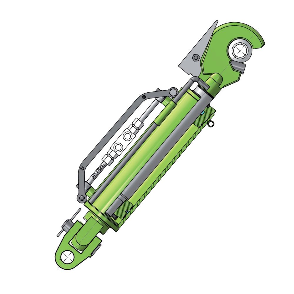 Top Link Automatic Hitch c/w Anchor system & measuring ruler 90Bore 50Rod 250Stroke 665Closed 850BSP Ø32mm Pins