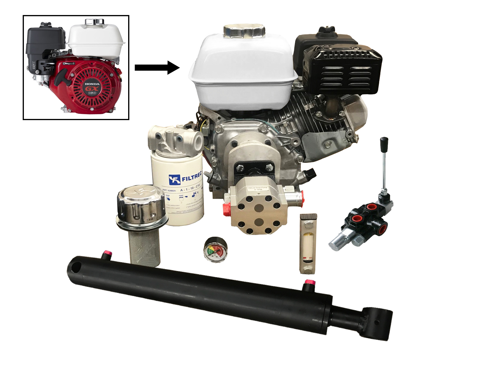 Log Splitter Kit With HONDA 5.5HP Engine, Incl. Flowfit Auto Kickout Lever Valve