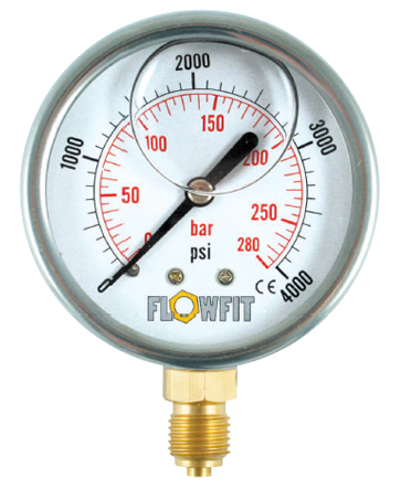 50mm Glycerine Filled Hydraulic Pressure Gauge 0-600 PSI, 1/4" BSP, Base Entry
