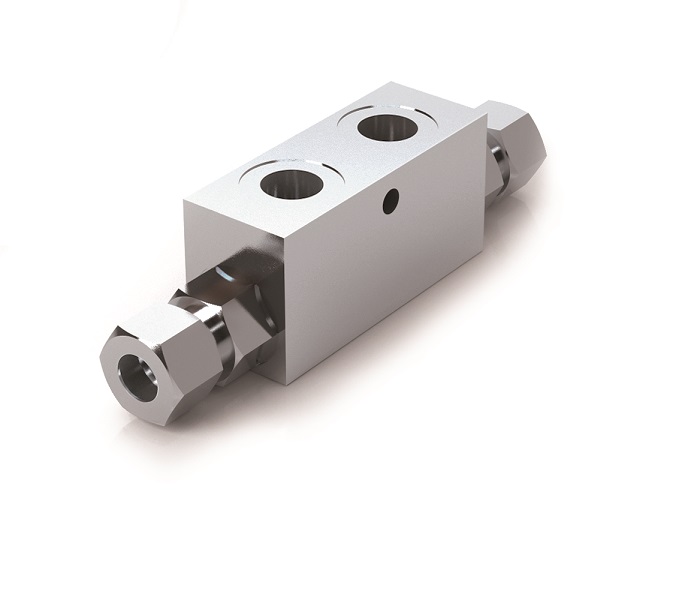 Hydraulic Double Pilot Operated Check Valve 3/8" BSP x 12 mm Pipe Mounting (DIN 2353), VBPDE 3/8" L 2 CC