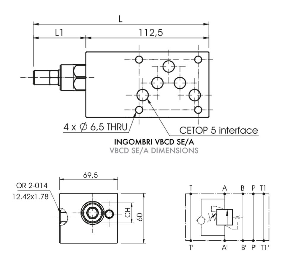 Hydraulic Single Overcentre Stackable Cetop 5 Valve, VBCD SE/A NG10 CETOP 5