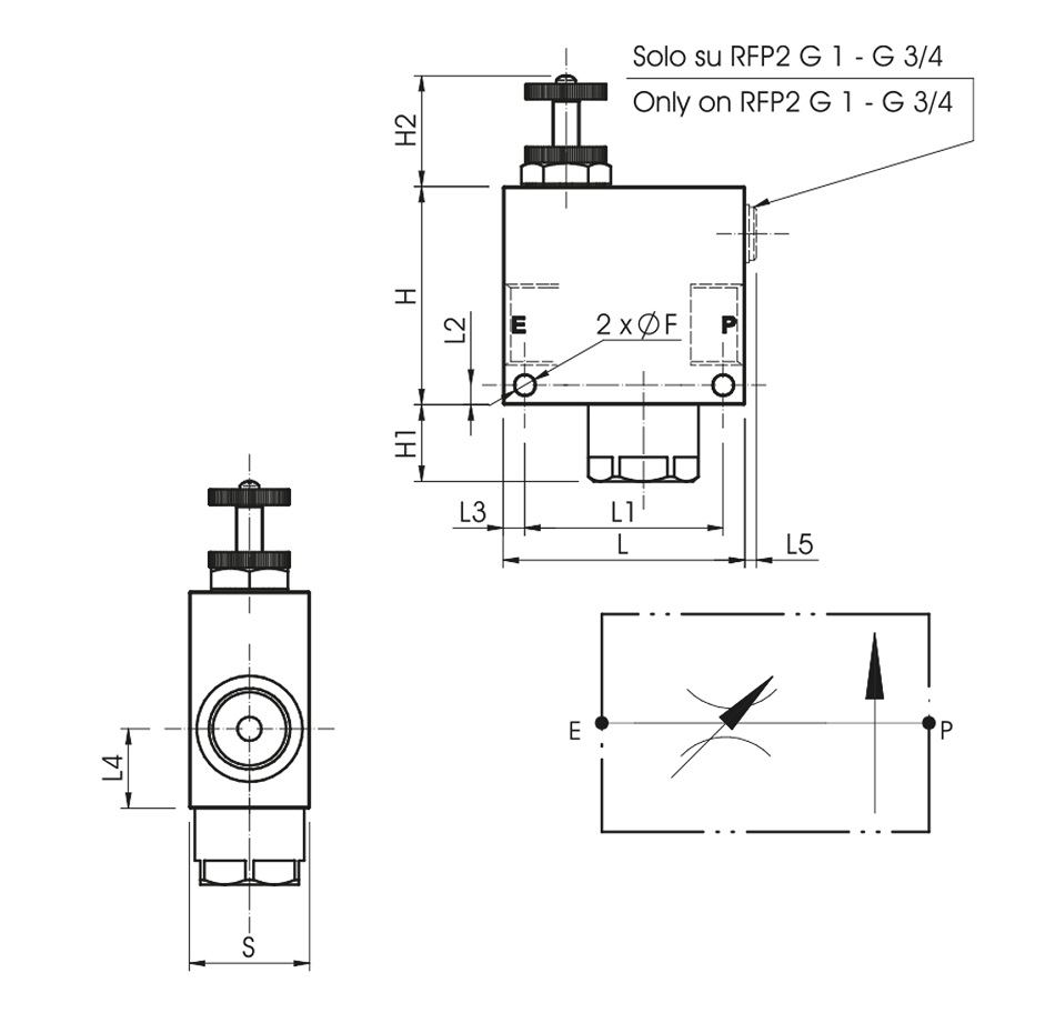 Hydraulic 2 Way Flow Compensated Control Valve, RFP2, 1/2" Hydraulic 2 Way Flow Compensated Control Valve, RFP2, 1/2"
